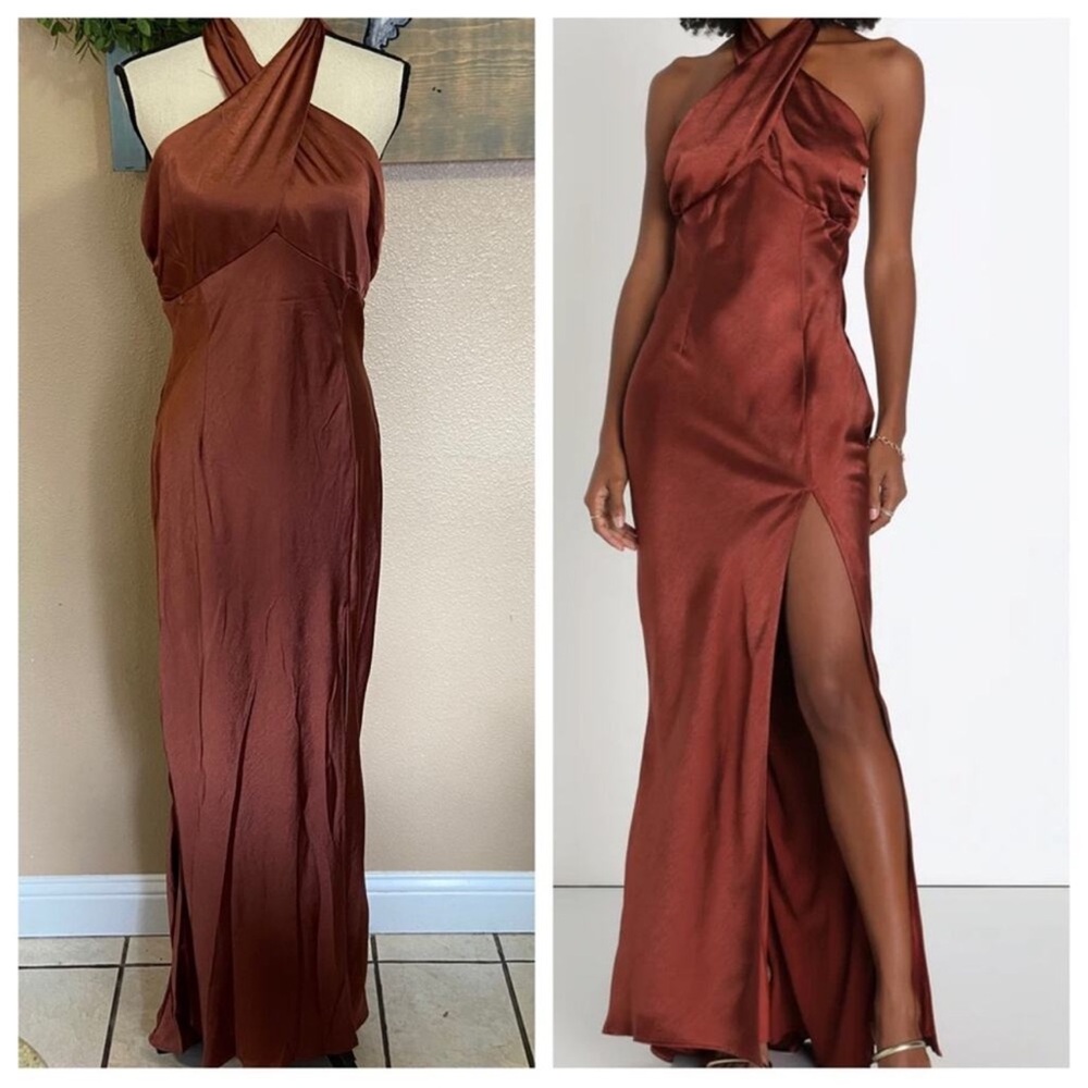 Satin Backless Halter Tie Maxi Elegant Cocktail Wedding Guest Black Tie Dress